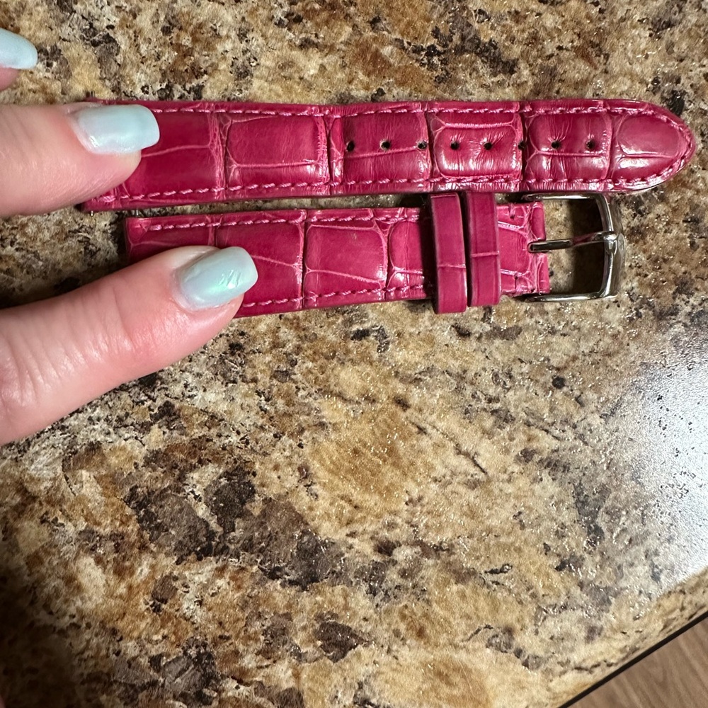 Michele Pink Leather Watch with Crocodile Pattern
